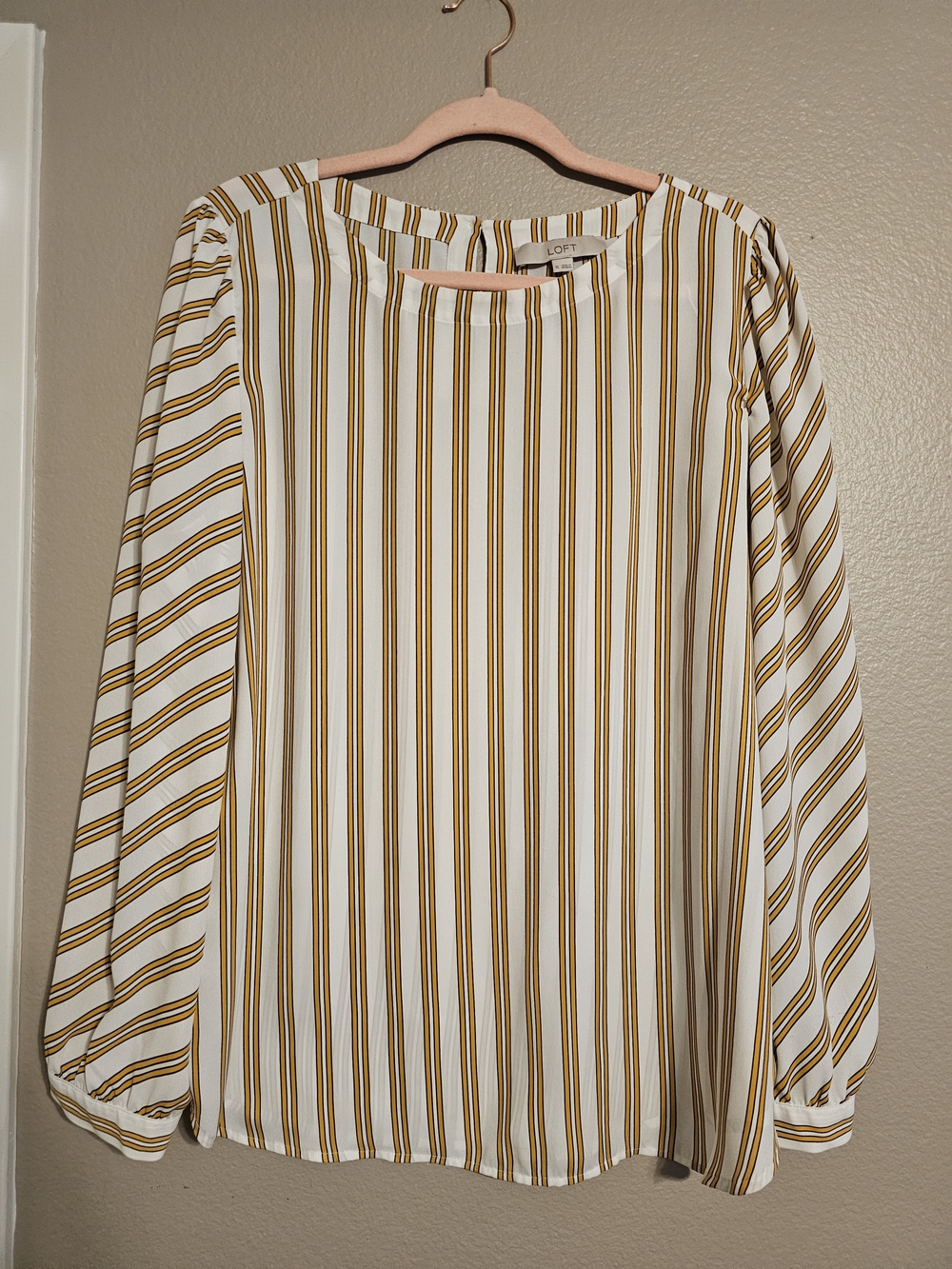 LOFT Striped Long Sleeve Blouse - White & Mustard